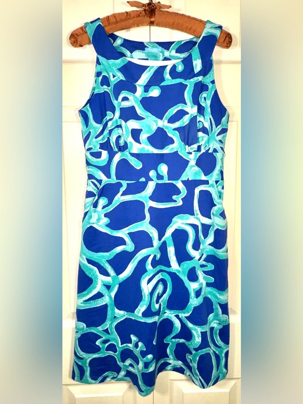 J. McLaughlin Sophia Catalina Cloth Blue Aqua Coral Print Sleeveless dress S